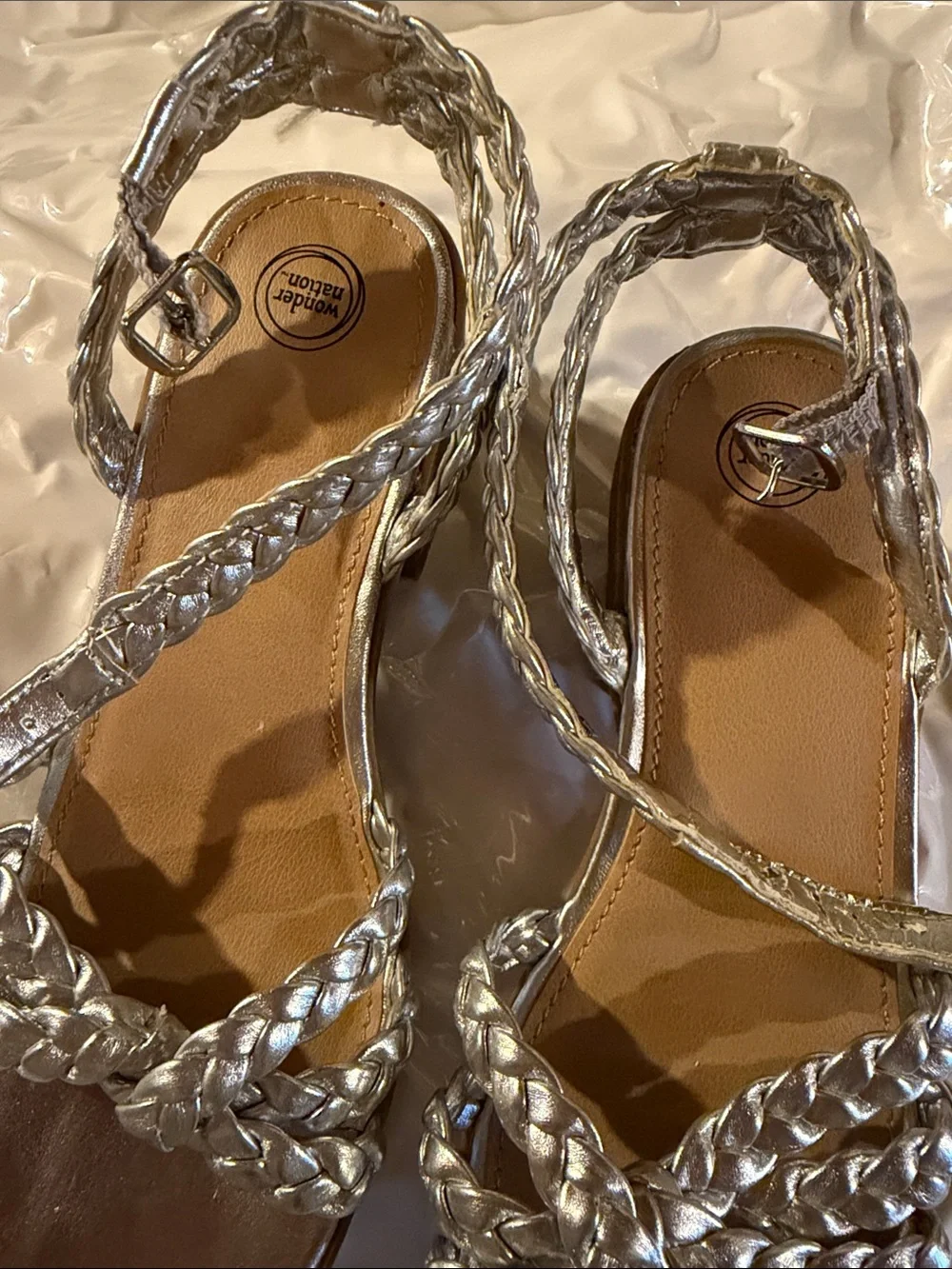 Braided Metallic Silver girls Slingback Sandals